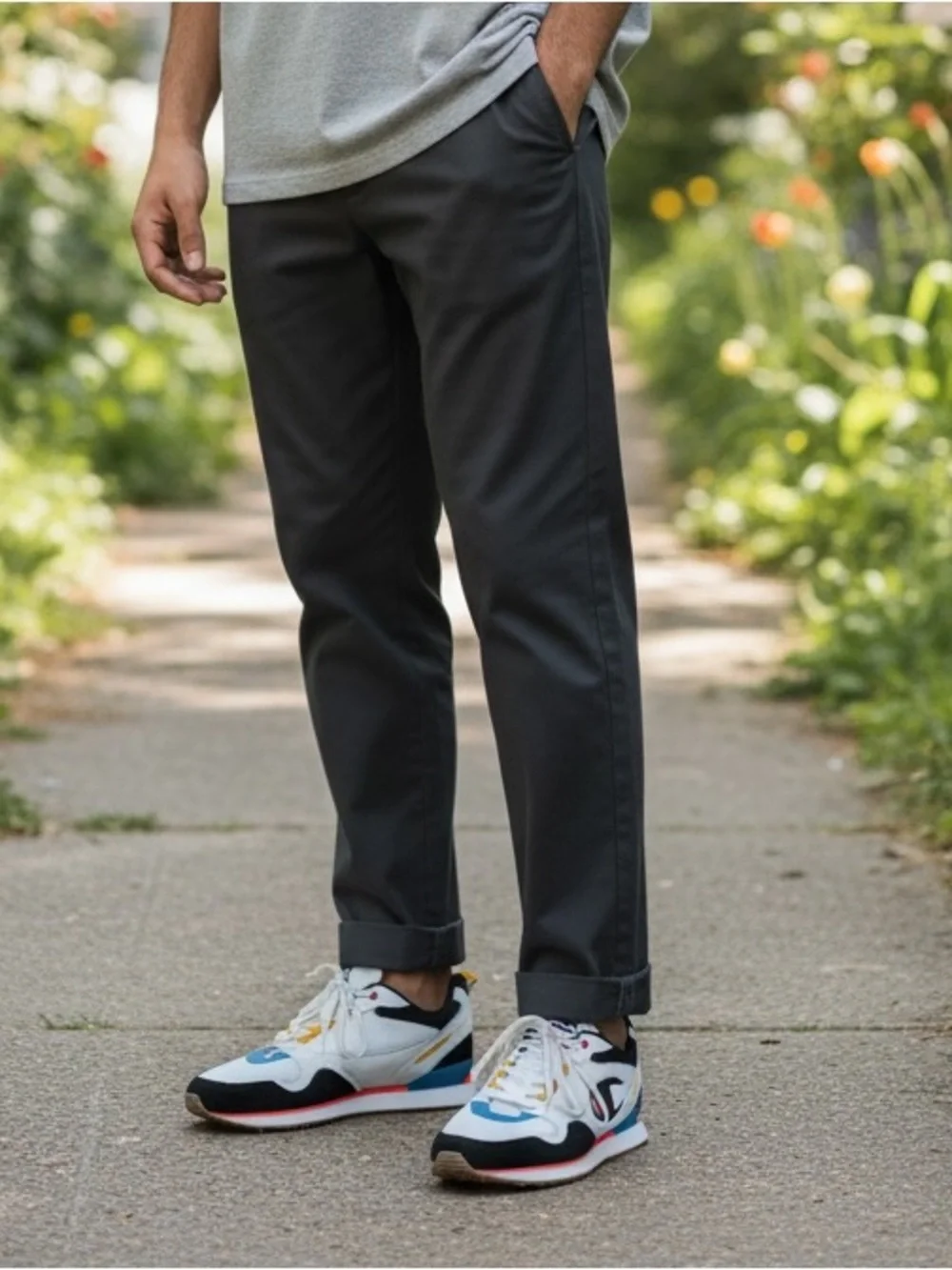 Champion White Black‎ Retro Runner Sneakers with Blue and Yellow Accents